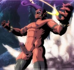 1boy 2020s 2022 abs cock cock_ring demon demon_boy demon_humanoid detailed_background erect_penis erection eyewear fangs funeral-paws halo hells hells_angels hellvis humanoid male male_only muscles muscular muscular_male penis red_body red_skin sharp_ears sharp_fangs sharp_fingernails sharp_nails sharp_teeth short_hair signature tagme veiny_penis