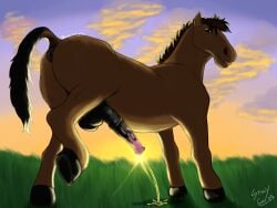 4:3 absurd_res anatomically_correct anatomically_correct_genitalia anatomically_correct_penis animal_genitalia animal_penis anus ass backsack balls bodily_fluids dirty equid equine equine_genitalia equine_penis erection feral gay gay_male genital_fluids genitals grass_field hi_res homosexual homosexual_male horse horse_tail light looking_at_viewer looking_back male male/male male_only male_penetrating mammal peeing peeing_on_ground penis presenting raised_leg raised_tail sheath steam stinkycoyote sunlight tail urine urine_on_ground urine_stream watersports
