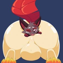 1:1 anal anal_vore animated anthro anus ass balls big_butt clenching duo eeveelution fan_character feet_first feral generation_4_pokemon generation_5_pokemon genitals glistening glistening_body leafeon male male_pred nikkibunn nintendo pokemon pokemon_(species) silverleaf simple_background surprised tail vore zorua