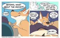 2026 absurd_res age_difference anthro armpit_hair artie_(artieyote) artist_name beard becoming_erect bedroom_eyes between_legs blush blush_lines bodily_fluids body_hair bottomwear bottomwear_down bulge canid canine canis chest_hair clothed clothing colored comic comic_panel coyote coywolf daddy_kink dialogue digital_drawing_(artwork) digital_media_(artwork) duo eduardo_(artieyote) embarrassed english_description english_text erection facial_hair fangs father_(lore) father_and_child_(lore) father_and_son_(lore) flat_colors fur genitals gulp_(sound_effect) hair head_between_legs head_between_thighs hi_res humanoid_genitalia hybrid incest_(lore) larger_male leg_grab licking licking_lips looking_at_another male male/male male_anthro mammal mature_anthro mature_male moustache multicolored_body multicolored_fur multiple_scenes muscular muscular_anthro muscular_male narrowed_eyes nipples nude older_male onomatopoeia open_mouth orange_body orange_fur overweight page_number pants pants_down parent_(lore) parent_and_child_(lore) parent_and_son_(lore) partially_clothed pubes question_mark seductive shaded shirtless shocked simple_background sitting size_difference smaller_male smile son_(lore) sound_effects speech_bubble stated_incest swallowing sweat teeth text thick_thighs tongue tongue_out topwear tuft underwear white_body white_fur yellow_omen younger_male