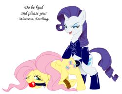 2014 alpha_channel bondage darthglacier dildo domination english_text equine female femdom feral fluttershy_(mlp) friendship_is_magic gag gagged horn horse mammal my_little_pony pegasus penetration rarity_(mlp) sex sex_toy strap-on text unicorn wings yuri