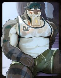 anthro barazoku big_bulge big_muscles big_pecs bread bulge clothed clothing detailed_bulge erection food gay genitals hi_res huge_bulge huge_pecs huge_thighs male manly muscular muscular_anthro muscular_arms muscular_legs muscular_male muscular_thighs mymu666 pecs penis solo thick_arms thick_penis thick_thighs