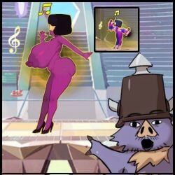 1boy 1girls afro completely_naked completely_naked_female completely_nude completely_nude_female edit fellatio_gesture garnet_(steven_universe) gem_(species) group_of_monsters heels heels_only high_heels meme multiversus naked naked_female nude nude_female steven_universe sunglasses tongue tongue_out