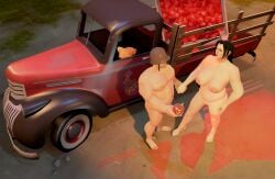 1boy 1boys 1girls 3d 3d_(artwork) apple apples big_breasts big_thighs bird black_hair breasts breasts_out canon_couple car casual casual_exposure casual_nudity chicken chubby_female chubby_male female garpiki garpiki_(artist) garry's_mod holding_hands holding_object human human_only husband_and_wife male married_couple muscular muscular_male nude nude_female nude_male pickup_truck poster soldier_(team_fortress_2) team_fortress_2 tf2 tits_out vehicle zhanna