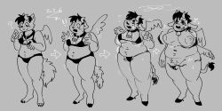 2:1 absurd_res anthro areola bikini bodily_fluids body_size_growth bovid bovine breaking_bikini breaking_clothing breast_expansion breasts cattle clothing cowbell domestic_cat erect_nipples expansion exposed_breasts felid feline felis female freckled_face freckles genital_fluids genitals hi_res hooves mammal monochrome motion_lines nipples petra_(petramcbiteybite) petramcbiteybite pubes size_transformation solo sweat swimwear tail tail_tuft torn_clothing transformation transformation_sequence tuft two-piece_swimsuit vaginal_fluids vulva weight_gain wings