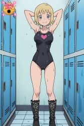 1female ai_generated anime anime_character anime_girl armpits artist_logo bangs bare_arms bare_legs bare_shoulders bare_skin bare_thighs bellybutton black_boots black_footwear black_shoes blonde-haired_female blonde_female blonde_hair blonde_hair_female blue-eyed_female blue_eyed_female blue_eyes blue_eyes_female blush blushing_female boots cameltoe closed_mouth closed_mouth_smile clothed clothed_female collarbone collarbones cute cute_female dripping dripping_wet english_text female female_only footwear front_view fully_clothed fully_clothed_female girl hair hairless hairless_armpits hands_behind_head hands_behind_own_head heart heart_symbol high_res high_resolution highleg highleg_one-piece_swimsuit highleg_swimsuit highres hourglass_figure hourglass_figured_female hunnyhive hunnyhive(artist) hunnyhivestudio hunnyhivestudios indoors knees laced_boots light-skin light-skin_female light-skinned_female light_skin light_skin_female light_skinned light_skinned_female locker_room lockerroom lockers looking_at_viewer navel_visible_through_clothes one-piece_swimsuit one_piece_swimsuit patricia_thompson pussy_visible_through_clothes pussy_visible_through_swimsuit shaved_armpits shoes short_blonde_hair short_blonde_hair_female short_hair short_hair_female shoulders smile smiling smiling_female solo solo_female soul_eater standing swimsuit swimwear thigh_gap thighs tight_clothing tight_swimsuit tiled_floor vagina_visible_through_clothing wet wet_skin