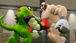 2boys 3d 3d_(artwork) anthro bald bald_male balls berryuhhd big_penis boxing boxing_gloves crocodile crocodilian dr._eggman duo eggman erection facial_hair fighting furry furry_male gloves goggles green_skin headphones huge_cock human human_male indoors large_penis light-skinned_male light_skin male male/male mammal mature mature_male nude nude_male penis reptile scalie sega sonic_(series) sonic_the_hedgehog_(series) tail testicles thick_penis vector_the_crocodile