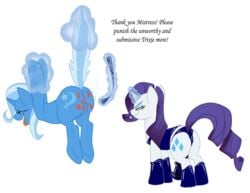 2014 alpha_channel anus ass darthglacier dildo domination english_text equine female femdom feral friendship_is_magic horn horse mammal my_little_pony pussy rarity_(mlp) sex_toy spanking strapon text trixie_(mlp) unicorn yuri