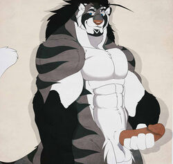 1boy anthro balls blue_eyes dazen_(character) dazen_cobalt feline fur furry male male_only mammal muscles nude penis pink_nose solo tiger