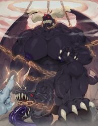 4_toes 5_fingers abs ambiguous_gender areola barazoku big_muscles big_nipples big_pecs big_penis biped black_body black_skin bodily_fluids bottomwear bound broad_shoulders canid chained chains chin_spikes claws clothing cloud crotch_mouth curved demon demon_penis drooling drooling_tongue electronics facial_spikes fangs feet fingers footwear genitals gesture grey_body group hand_gesture hi_res horn huge_cock huge_pecs humanoid hyper hyper_genitalia hyper_penis kd_gai light lipless macro magic_chain male mammal membrane_(anatomy) membranous_wings monster muscular muscular_male mythological_creature mythology narrowed_eyes nipples no_lips nude nude_male pants pecs penis penis_eye penis_teeth penis_with_face penis_with_tongue phone photo pointing purple_areola purple_body purple_nipples purple_skin purple_tongue red_eyes restrained restrained_by_magic restraints saliva sentient_penis sharp_teeth shirt shoes sky spikes spikes_(anatomy) squint tail taking_picture teeth toes tongue tongue_out topwear trio unusual_anatomy unusual_genitalia unusual_penis vein veiny_arms veiny_muscles veiny_wings wings yu-gi-oh! zorc_necrophades