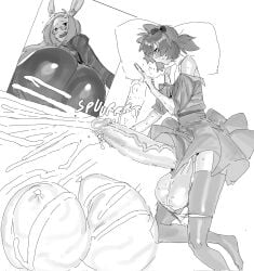 2boys balls big_ass big_penis bottomless bowlboxer bunny_boy clothed clothing cum cumming ejaculation erection excessive_cum excessive_genital_fluids femboy hi_res highres huge_ass huge_balls huge_cock huge_thighs hung_femboy hung_trap hyper hyper_penis khentaiu male male_only massive_ass massive_penis masturbating_to_person masturbation monochrome more_at_source mostly_clothed oc orgasm penis small_but_hung thighhighs