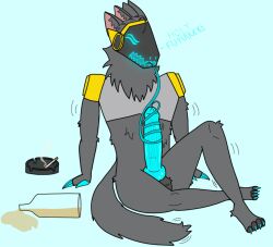 anthro big_penis cigarette d0ne drunk genitals knot knotted_penis machine male object_in_urethra penetration penis protogen scotch_whiskey shaking solo substance_intoxication urethral urethral_penetration