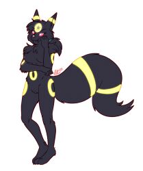 alpha_channel anthro beavertailcove black_body black_fur breasts eeveelution female fur generation_2_pokemon genitals hi_res nintendo nipples nude outline pokemon pokemon_(species) pokemorph signature solo standing tail thinking umbreon vulva