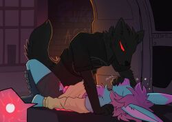 ambiguous_penetration anthro anthro_on_anthro black_body black_fur blue_body blue_fur bodily_fluids bottomless bottomless_male carthan_night clothed clothed_sex clothing covering_another's_mouth cum cum_inside drugged drugged_sex duo fainting female female_anthro female_penetrated fetch_(fetchbunny) forced fur genital_fluids glowing glowing_cum hair hi_res impregnation lying male male_anthro markings medium_truck on_back pankallisti penetration purple_hair purple_markings rape red_eyes sex sex_in_car substance_intoxication table_lotus_position truck unconscious unusual_bodily_fluids unusual_cum unusual_genital_fluids van vehicle