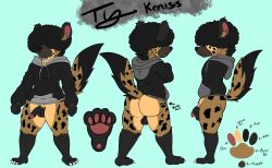 4_toes afro anthro ass backsack balls biped birthmark black_body black_clothing black_coded black_fur black_hair black_hoodie black_nose black_topwear blue_background bottomless bottomless_anthro bottomless_male brown_body brown_fur brown_inner_ear_fluff character_name chest_tuft claws clothed clothing crotch_tuft directional_arrow feet fur fur_tuft genitals grey_clothing grey_hoodie grey_topwear hair hair_over_eyes hi_res hoodie hoodie_only hyena hyenakenisis inner_ear_fluff male mammal markings model_sheet mouth_closed multicolored_body multicolored_fur multicolored_hoodie pawpads paws penis raised_tail simple_background snaggle_tooth solo spots spotted_body spotted_fur tail tan_body tan_fur text toe_claws toes topwear topwear_only tuft ty_kenisis