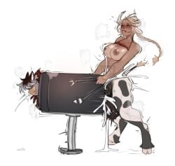 2024 animal_humanoid areola aroused_face balls big_balls big_breasts blush bodily_fluids bovid bovid_humanoid bovine bovine_humanoid breasts breeding_mount cat_humanoid cattle_humanoid cum cum_from_nose cum_in_nose cum_inside dated duo english_text felid felid_humanoid feline feline_humanoid female genital_fluids genitals gynomorph gynomorph/female hair hooves huge_balls humanoid intersex intersex/female long_hair looking_pleasured mammal mammal_humanoid markings nipples obscured_penetration orgasm relief_station sex short_hair simple_background spots spotted_body sweetburn tail text twintails white_background