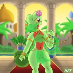 1:1 2_tails anthro anthrofied armlet backlighting belly belly_dancer belly_dancer_outfit bottomwear bracelet carpet clothing collar face_veil fan_character femboy fern_shinamori generation_3_pokemon genitals gold_(metal) gold_bracelet gold_collar gold_jewelry gold_leash green_body half-closed_eyes harem_boy harem_jewelry harem_outfit harem_veil head_flower hi_res humanoid_genitalia humanoid_penis ineffective_clothing jewelry leash leashed_collar light lighting loincloth male metal_collar middle_eastern_architecture middle_eastern_clothing multi_tail narrowed_eyes ninjatreecko nintendo palace palm_tree penis pillar plant pokemon pokemon_(species) pokemorph red_belly reptile ring scalie silk silk_clothing solo tail translucent translucent_clothing tree treecko veil yellow_eyes