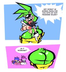 1boy 2girls anthro anthro_female anthro_male anthro_only areolae ass ass_focus behind_view big_ass big_breasts big_butt black_shirt blaze_the_cat blue_eyes blue_fur breasts breasts_out cat_girl clothed clothed_female clothes_pull clothing comic comic_page dialogue drinking english english_dialogue english_text eulipotyphlan exhibitionism fat_ass female fur furry furry_female furry_male genitals gloves green_fur hedgehog huge_ass huge_breasts huge_butt idw_publishing large_ass large_breasts large_butt lavender_fur male mammal nipples no_bra no_panties open_mouth pants pants_down pants_pull partially_clothed public_exposure pussy rear_view sabs sabs3 sega semi_nude sharp_teeth shirt showing showing_ass showing_breasts showing_off showing_pussy sleeveless_shirt sonic_(series) sonic_the_hedgehog sonic_the_hedgehog_(comics) sonic_the_hedgehog_(idw) sonic_the_hedgehog_(series) speech_bubble surge_the_tenrec tail tenrec text thick_ass thick_thighs tongue tongue_out vagina white_gloves yellow_pants