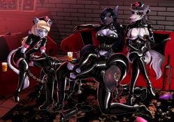 absurd_res anthro anudin bed big_breasts black_collar blindfold bondage boots bound breasts brienne_(cosia) camila_(cosia) canid canine canis clothed clothing collar corset cosia digital_drawing_(artwork) digital_media_(artwork) domestic_cat dominant dominant_female dominatrix dungeon ear_piercing equid equine felid feline felis female footwear forced forced_orgasm furniture gag gagged gas_mask genitals gimp_mask gimp_suit gloves group hair handwear hat headgear headwear hi_res horse latex latex_clothing latex_gloves latex_handwear latex_skinsuit legwear lingerie machine male male/female mammal mask medical milking_machine muzzle_(object) nipple_fetish nipple_play nipples nurse nurse_clothing nurse_hat nurse_headwear nurse_uniform orgasm paddle penile penis penis_milking piercing plug_(sex_toy) roleplay sex_toy shoe_sniffing shoes skinsuit sniffing sniffing_clothes submissive submissive_anthro submissive_male tight_clothing topwear uniform wearing_mask whip wolf