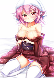 :o after_fellatio animal_ears bare_shoulders blush breasts cleavage collarbone cum cum_on_body cum_on_breasts cum_on_upper_body ebi_193 female head_scarf japanese_clothes kimono large_breasts looking_at_viewer mystia_lorelei nipples obi off_shoulder okamisty panties pantyshot pink_hair red_eyes sash short_hair solo striped striped_panties tears thighhighs touhou underwear white_legwear wings