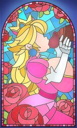 1boy 1girls 2025 big_penis blonde_hair breasts breasts_bigger_than_head clariarikari color crown disembodied_penis dress earrings elbow_gloves fellatio female foreskin_folds hands_on_penis huge_breasts lips_on_penis male mario_(series) nintendo no_source oral penis princess_peach rose stained_glass stained_glass_window sucking_penis