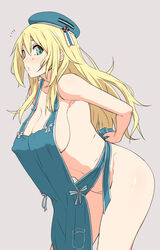 apron ass atago_(kantai_collection) blonde_hair blush breasts female green_eyes kantai_collection large_breasts naked_apron omaru pubic_hair solo