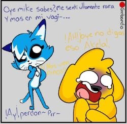 1girls akela anthro bad_quality dog feline female mikecrack no_porn scared sketch spanish_text tagme tagme_(artist) tagme_(character)