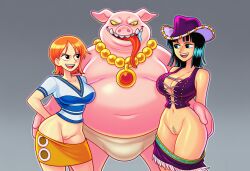 ai_generated boar boar_man bottomless chakoozie clothing female flirting male nami_(one_piece) nico_robin no_panties one_piece panties pantless pig pig_man skirt_undressing stripping talking topless undressing_another