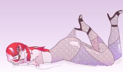 1girls big_ass black_footwear colored_skin female high_heels hololive hololive_indonesia hololive_indonesia_holoro kureiji_ollie lace_pantyhose_hooked_on_heel_(meme) lewdlymn long_hair looking_at_viewer lying lying_on_stomach multicolored_hair multicolored_skin on_stomach pantyhose patchwork_skin red_hair smile solo stitched_face stitches thick_thighs torn_clothes torn_dress virtual_youtuber x-shaped_pupils yellow_eyes zombie zombie_girl