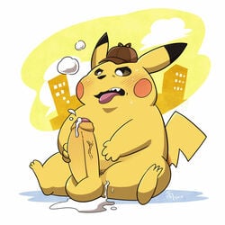 1boy 2018 anthro barefoot belly big_penis blush brown_eyes building chubby city clothing cum cum_on_leg cum_on_penis cum_on_testicles deerstalker deerstalker_hat detective detective_pikachu detective_pikachu_(series) erection feet foreskin furry hat headwear heavy_breathing humanoid_penis male male_only mammal masturbation nintendo no_nipples nude on_ground open_mouth orgasm overweight paws penis pikachu pokémon_(species) pokemon pokemon_detective_pikachu pokemon_rgby rodent sharp_teeth sitting solo spread_legs spreading sweat tail takataka testicles text thick_penis tongue tongue_out uncut veins veiny_penis video_games yellow_fur