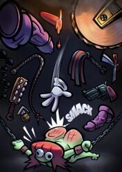 absurd absurd_res ambiguous_gender amphibian anal_beads anthro ass big_butt blade blush bondage bound butt_slap candle candlelight chained chains cuff_(restraint) dildo disembodied_hand disembodied_penis explosives female floating_hands floating_objects flog flogger flogging frog genitals grenade gun hi_res humanoid humor imminent_penetration light lying lying_on_ground male male/male no_cutting nonbinary_(lore) on_front on_ground onomatopoeia paddle penis ranged_weapon red_butt redditholesome redditholesome_(sona) restraints scissors sex_toy slap slightly_chubby solo sound_effects spanking text torture torture_chamber torture_device wax_play weapon whip wide_eyed
