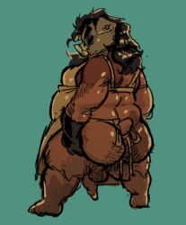 anthro apron apron_only ass backsack balls ballsack belly big_belly big_butt butt_grab canid canine canis clothing domestic_dog foreskin genitals hand_on_butt harlequinkiller male mammal moobs overweight overweight_male penis penis_hanging pig_mask pig_nose rear_view solo texas_chainsaw_massacre thick_thighs uncircumcised underbite