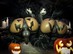 3d_(artwork) anthro anus ass backsack balls ballsack big_balls big_butt big_penis bisexual black_hair bone both_sexes_in_same_situation canid canine digital_media_(artwork) duo erection female femboy genitals glowing glowing_eyes hair halloween hi_res holidays humanoid_genitalia humanoid_penis jack-o'-lantern looking_back mal0 male malo mammal nitenight open_mouth penis pussy scp-1471 scp-1471-a scp-1471-a_(da.nilkaz) scp_foundation skull skull_head tail vulva white_eyes