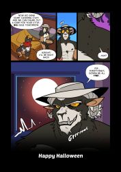 absurd_res anthro bedroom bernese_mountain_dog bite bite_mark bovid canid canine canis caprine clothing comic dialogue_box domestic_dog full_moon furry goat growth hat hat_only headgear headgear_only headwear headwear_only hi_res horizontal_pupils logan_bern_(thekbear) looking_at_viewer magic male mammal mid_transformation molosser moon mostly_nude mountain_dog muscle_growth muscles mythological_canine mythological_creature mythology nipples oswald_eastwood_(thekbear) pirate_hat pupils shoulder_bite speech_bubble swiss_mountain_dog tail tail_motion tailwag thekinkybear transformation tusks werecanid werecanine werecreature werewolf