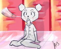 2013 anthro bear bedroom_eyes blush cartoon_network clothed clothing cum cum_in_mouth cum_on_face cumshot disembodied_penis drool drool_string drooling duo ejaculation eyelashes faceless_male facial female humanoid_penis low_res male mammal open_mouth orgasm paper penis sitting solo_focus somescrub straight teri_(tawog) the_amazing_world_of_gumball tongue tongue_out vein veiny_penis