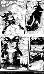3:5 absurd_res anal anal_sex anthro ass balls belly_blush big_balls big_feet big_hands big_nose black_and_white black_nose blush blush_lines blushy body_blush butt_blush chest_tuft claws comic dialogue duo ear_blush english_text eulipotyphlan feet fluffy fluffy_chest furniture gay gay_male genitals grunting hedgehog hi_res huge_balls krazyelf larger_male male male/male mammal moan monochrome muscular muscular_anthro muscular_arms muscular_male on_bottom on_top penetration penis plapping quills_(anatomy) reverse_cowgirl_position sega sex shadow_the_hedgehog sitting size_difference sofa sonadow sonic_(series) sonic_the_hedgehog_(series) sonic_the_werehog sonic_unleashed speech_bubble stomach_bulge text toe_claws tuft vein veiny_penis werecreature wereeulipotyphlan werehog yaoi