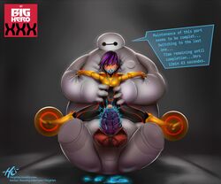 1girls angry asian baymax big_hero_6 black_hair blush bodysuit brown_eyes clenched_teeth countdown_timer cum cum_on_face disney electric_dildo electricity english_text female gogo_tomago heightes held human_penetrated large_insertion marvel marvel_comics mechanical one_eye_closed purple_hair pussy reverse_cowgirl_position robot robot_on_human robot_penis sex_machine size_difference spread_legs text timer torn_clothing torso_grab two_tone_hair vaginal_penetration