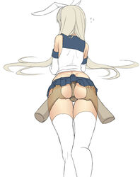 1boy ass ass_grab bunny_ears buttjob covered_buttjob disembodied_limb disembodied_penis female flying_sweatdrops from_behind kantai_collection long_hair mashima_(sumachi) penis shimakaze_(kantai_collection) silver_hair thighhighs white_legwear