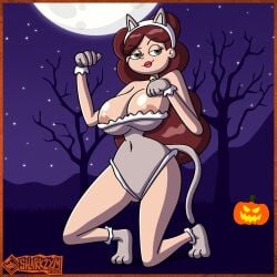 1girls 2025 angie_diaz artist_logo artist_name ass auburn_hair big_ass big_breasts breasts cat_bell cat_choker cat_claws cat_collar cat_costume cat_ears cat_girl cat_gloves cat_paws cat_tail catgirl clothed clothed_female clothing disney disney_channel disney_xd english english_text female female_focus female_only full_moon fully_clothed fully_clothed_female halloween halloween_costume leotard light-skinned_female light_skin moon sharkzym solo solo_female solo_focus spooky star_vs_the_forces_of_evil text thick_thighs thighs tree trees