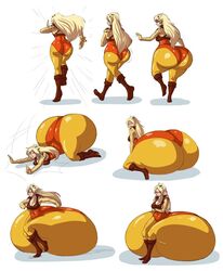 1girls axel-rosered big_breasts big_butt blonde_hair breasts butt butt_expansion cheetara expansion female hair hyper hyper_butt immobile leotard long_hair montage sequence simple_background solo surprised thundercats