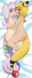 2014 ampharos anthro ass breasts female female_only goodra mizun multiple_females nintendo nude pokemon pokemon_(species) sideboob tongue tongue_out yuri