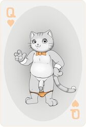 anthro bow_tie clothing feline gesture humanoid_penis male male_only mammal neenya penis playing_card queen_of_hearts_(playing_card) solo tapio_chatarozawa underwear underwear_down v white_background working_buddies!