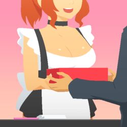 1boy 1girls accidental_exposure animated animated_gif anus apron ass bent_over breasts choker cleavage downblouse dress female flashing hanging_breasts implied_sex large_breasts leaning_forward maid male manyakis nipples no_bra no_panties orange_hair ponytail pussy slideshow tied_hair upskirt wardrobe_malfunction