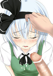 blush bukkake censored closed_eyes cum cum_on_body cum_on_hair cum_on_upper_body facial female hair_grab hairband open_mouth penis solo_focus takamichis211 tears touhou youmu_konpaku