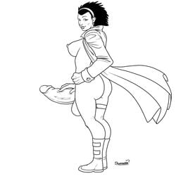 1futa ass big_ass big_balls big_breasts big_penis black_hair boots breasts coat doomington ear_piercing earring earrings futa_only futanari futaverse hair hair_band intersex large_penis looking_at_viewer marvel monica_rambeau nextwave penis pulsar sketch solo solo_futa standing