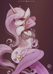 1girls anthro breasts elbow_gloves equine female fleur_de_lis_(mlp) foxinshadow friendship_is_magic furry heart-shaped_pupils heart_eyes horn lingerie long_hair my_little_pony pink_eyes solo tail thighhighs unicorn