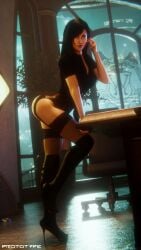 1girls 3d 3d_(artwork) 3d_model 3d_render ass ass_up black_hair cleavage desk female final_fantasy final_fantasy_vii final_fantasy_vii_rebirth final_fantasy_vii_remake fit_female garter_belt garter_straps high_heel_boots high_heels highres lingerie looking_at_viewer office office_chair office_lady posing posing_for_the_viewer prototype_(artist) red_eyes seductive seductive_look shirt stockings thighhighs tifa_lockhart