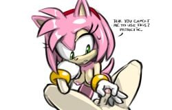 2025 accessory amy_rose anthro areola balls bodily_fluids breasts clothing dialogue duo english_text erection eulipotyphlan female genitals gloves gloves_only hair hair_accessory hairband handwear handwear_only hedgehog humiliation male male/female mammal mostly_nude nipples penis penis_humiliation pink_body pink_hair rockthebull sega simp simple_background small_penis_humiliation sonic_(series) sonic_the_hedgehog_(series) sweat tan_body text