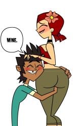 1boy 1girls accurate_art_style artstyle_imitation clothed female hugging_ass male mike_(tdi) total_drama_island zoey_(tdi)