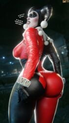 1girl 3d artist_name artist_signature ass ass_focus ass_grab batman:_arkham_knight batman_(series) big_ass big_breasts big_butt blender butt butt_focus butt_grab clothed dc dc_comics english_dialogue english_text female female_only full_color fully_clothed grabbing_ass grabbing_own_ass harley_quinn harley_quinn_(classic) hi_res high_resolution highres huge_ass huge_butt jester jester_hat large_ass large_breasts large_butt looking_at_viewer looking_back no_penetration smitty34 solo solo_female spread_ass spreading_own_ass talking_to_viewer text thick thick_ass thick_thighs tight_clothing wide_hips